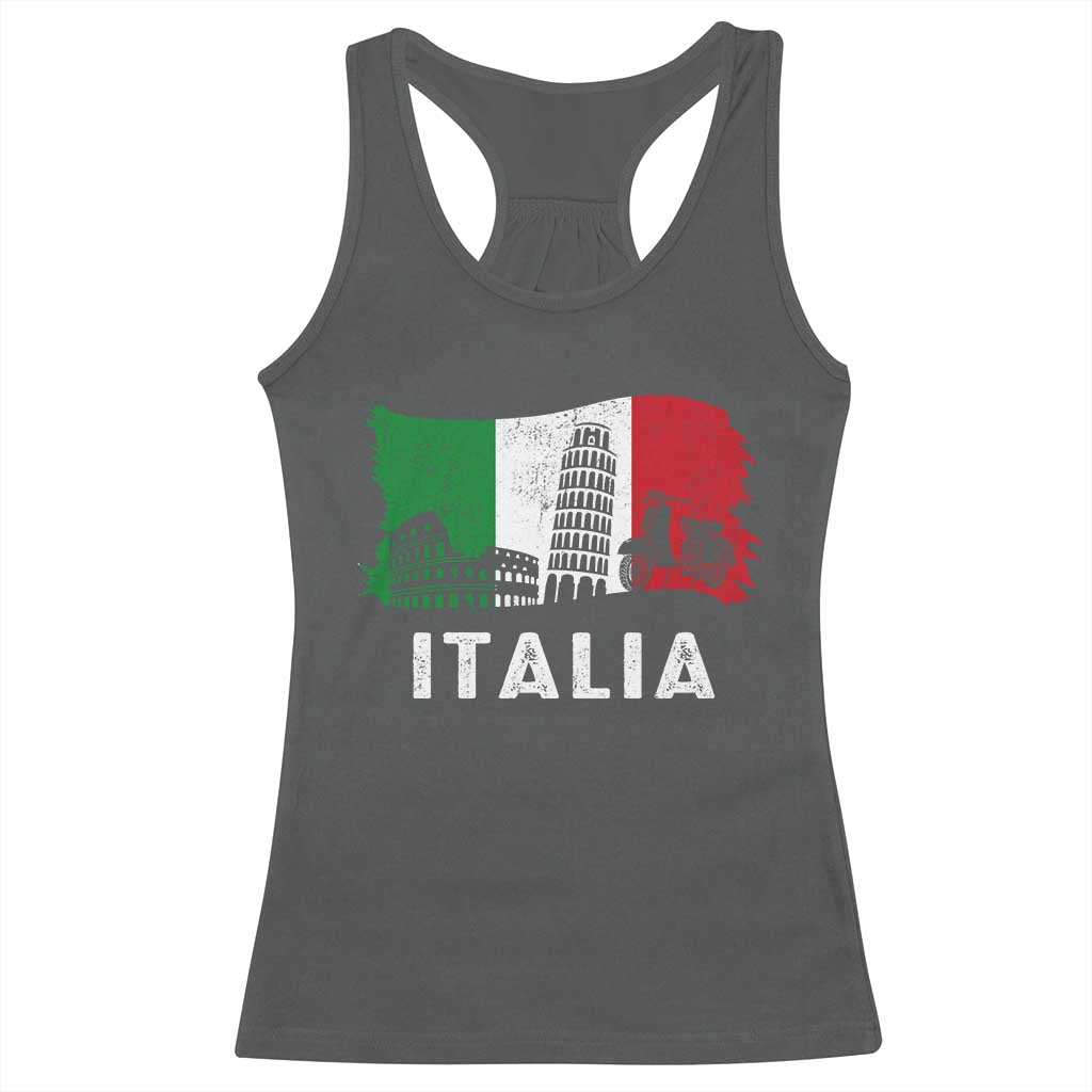 Italian Flag Racerback Tank Top Distressed Style Pisa Tower Colosseum Classic Scooter - Wonder Print Shop