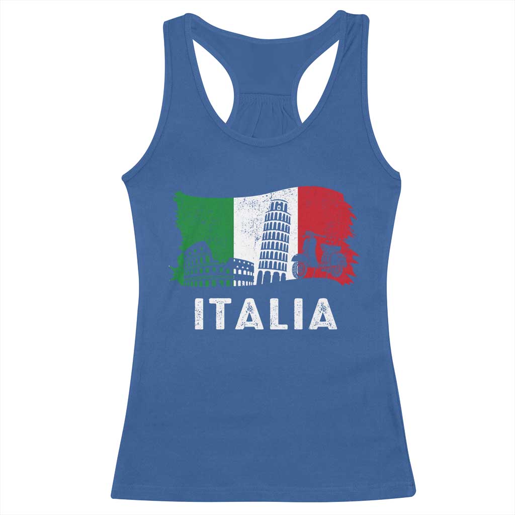 Italian Flag Racerback Tank Top Distressed Style Pisa Tower Colosseum Classic Scooter - Wonder Print Shop
