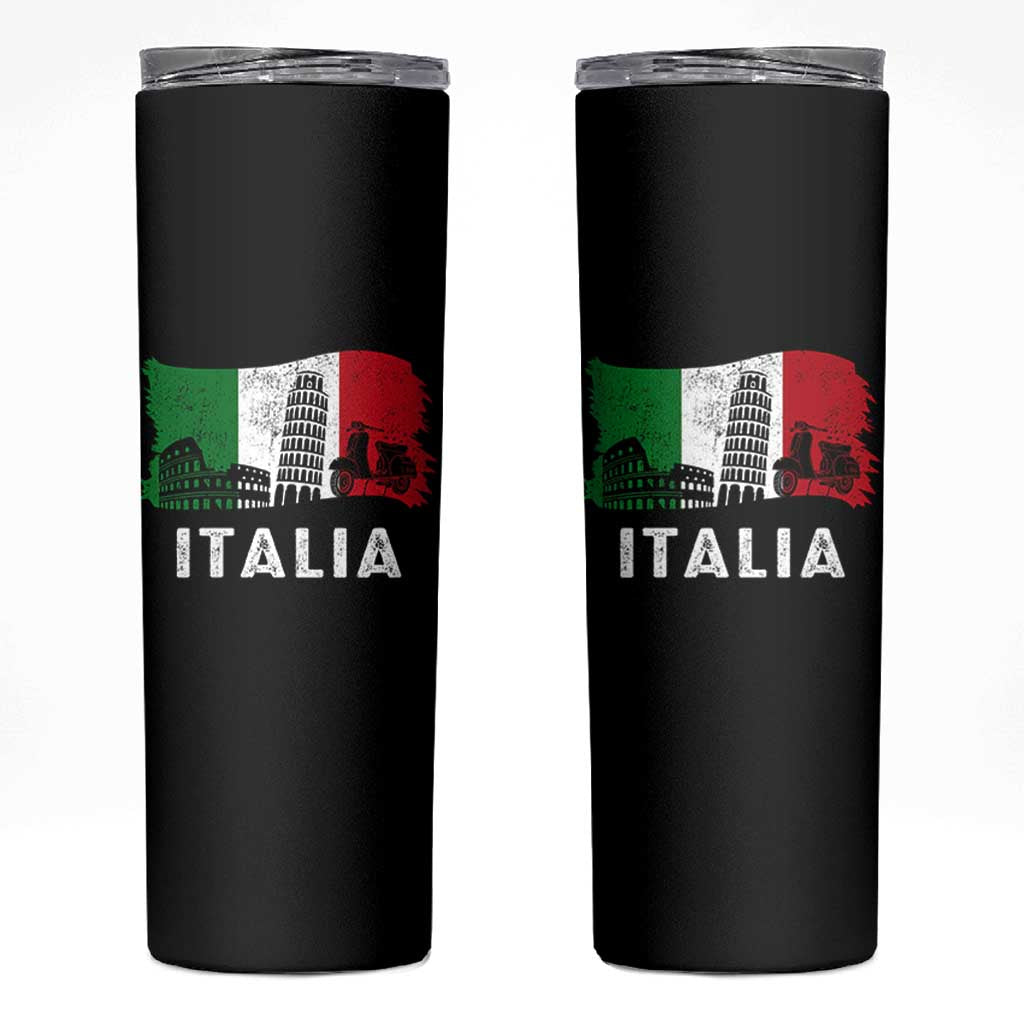 Italian Flag Skinny Tumbler Distressed Style Pisa Tower Colosseum Classic Scooter - Wonder Print Shop