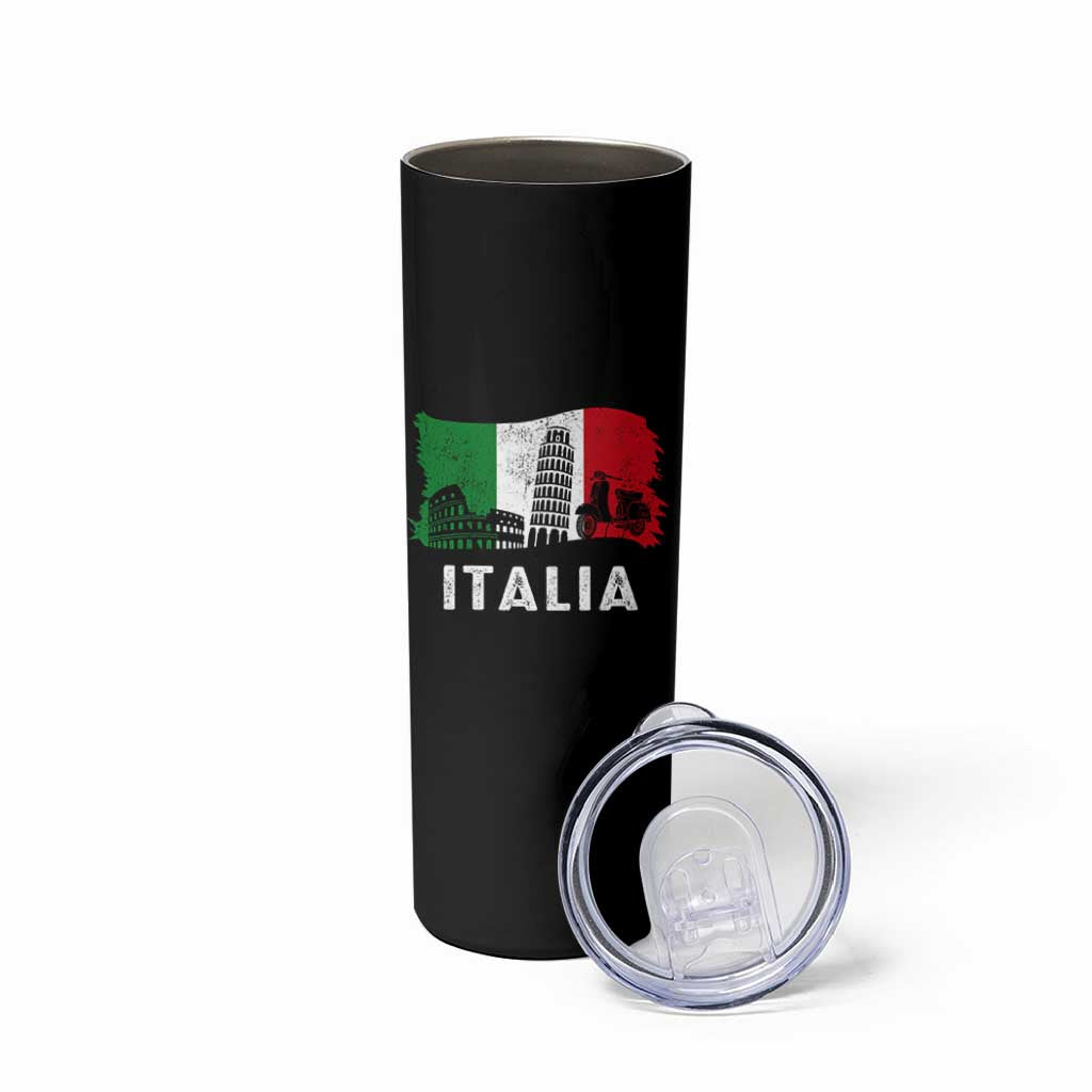 Italian Flag Skinny Tumbler Distressed Style Pisa Tower Colosseum Classic Scooter - Wonder Print Shop