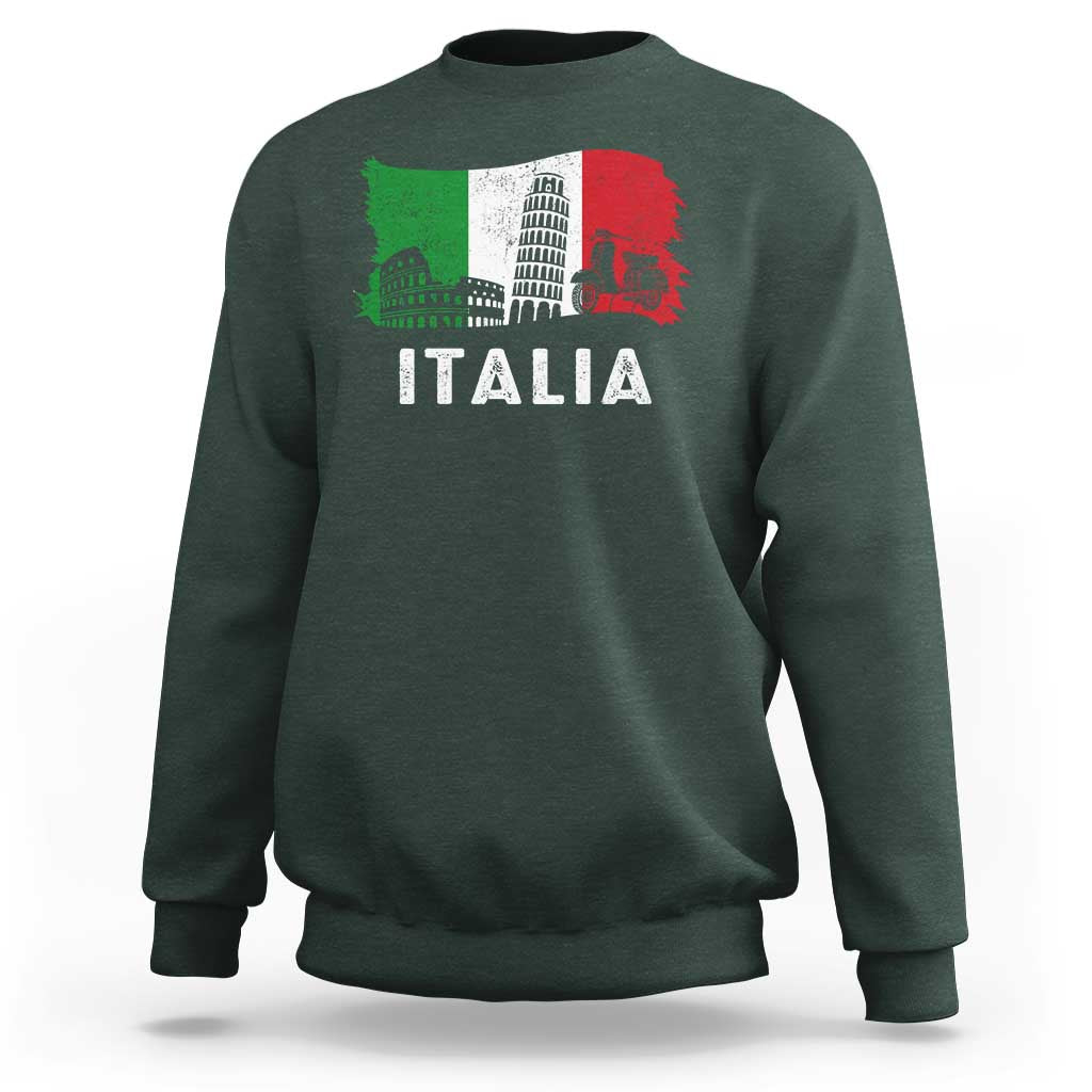 Italian Flag Sweatshirt Distressed Style Pisa Tower Colosseum Classic Scooter - Wonder Print Shop
