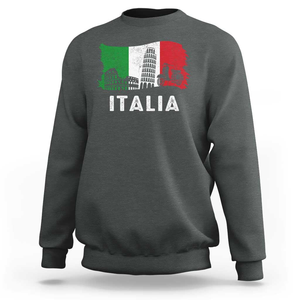 Italian Flag Sweatshirt Distressed Style Pisa Tower Colosseum Classic Scooter - Wonder Print Shop
