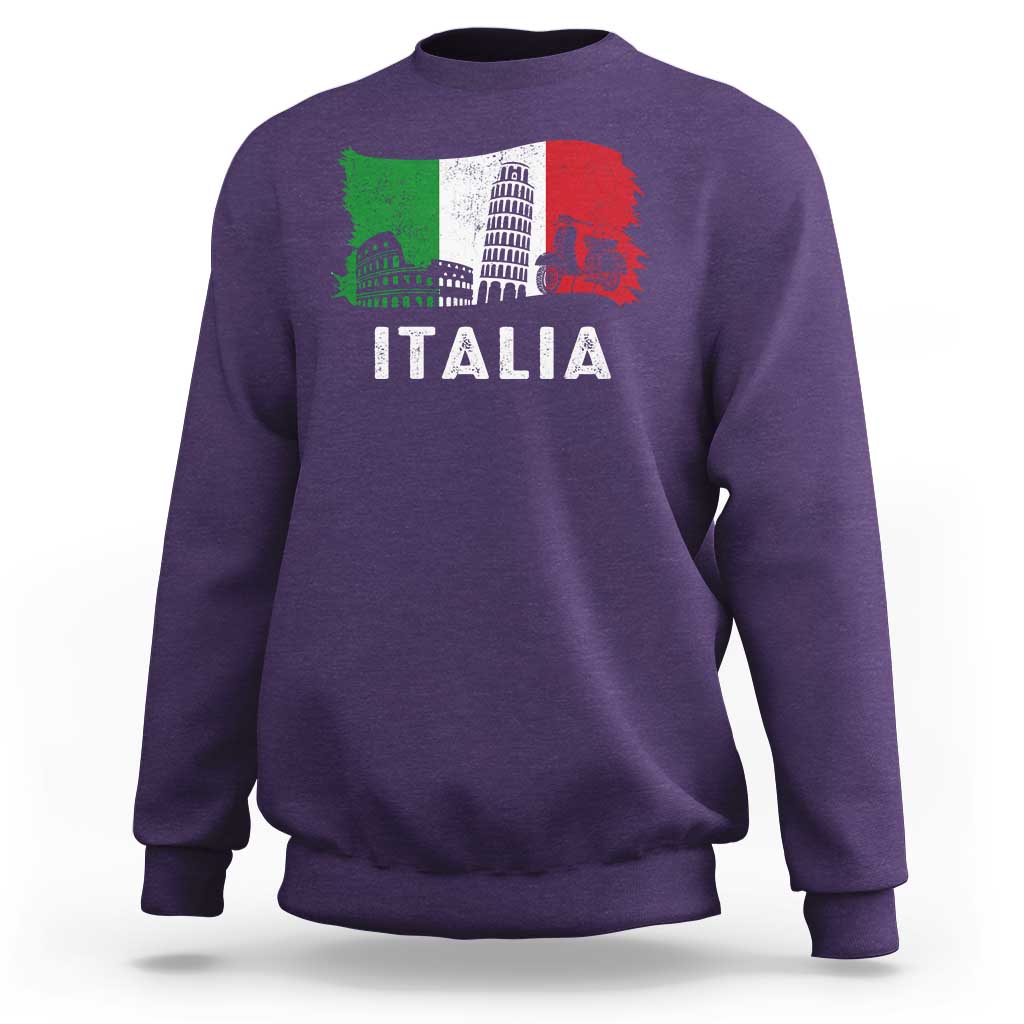 Italian Flag Sweatshirt Distressed Style Pisa Tower Colosseum Classic Scooter - Wonder Print Shop