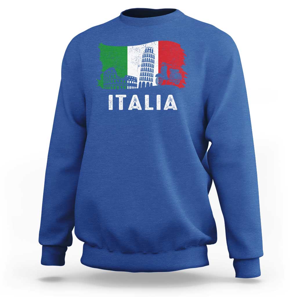 Italian Flag Sweatshirt Distressed Style Pisa Tower Colosseum Classic Scooter - Wonder Print Shop