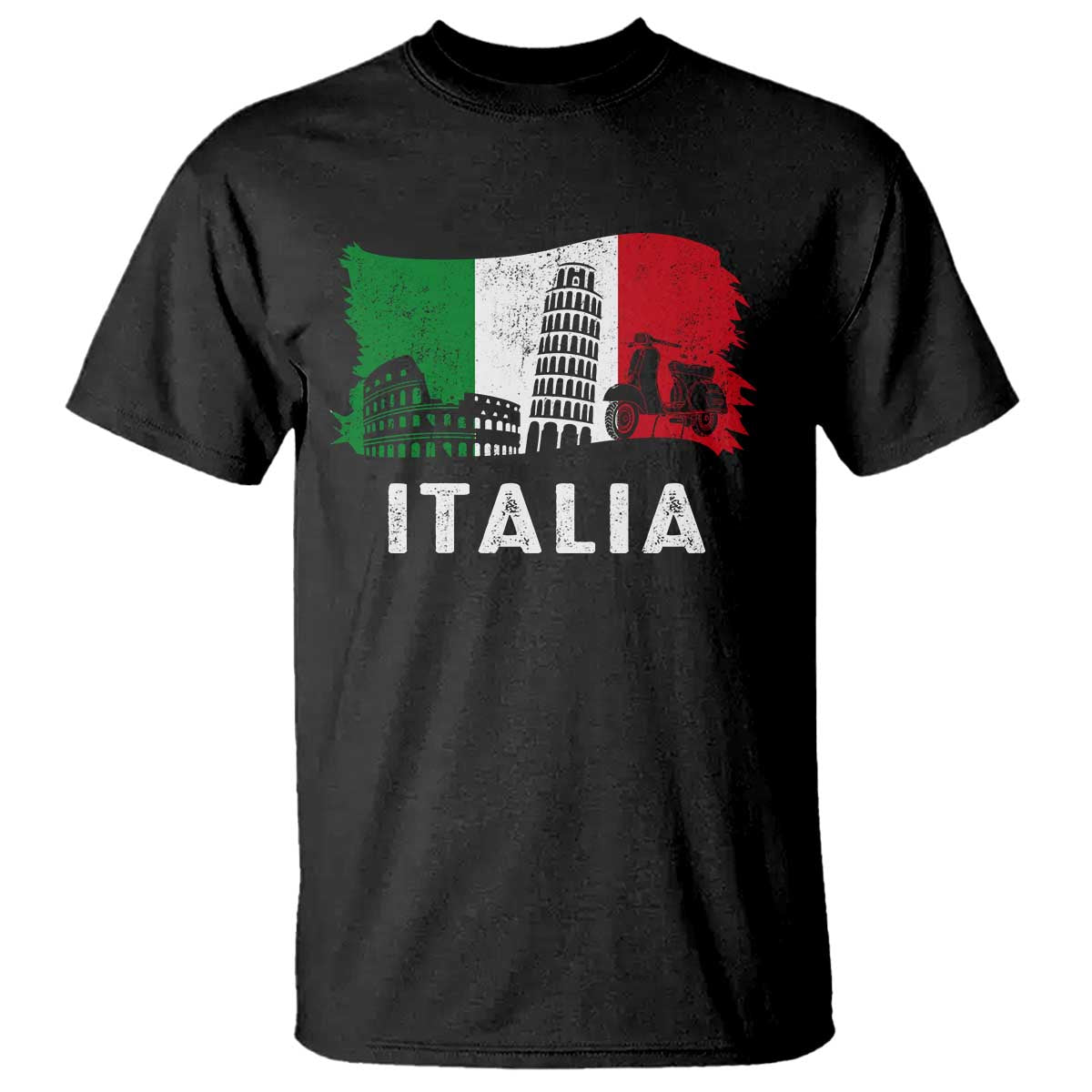 Italian Flag T Shirt Distressed Style Pisa Tower Colosseum Classic Scooter - Wonder Print Shop