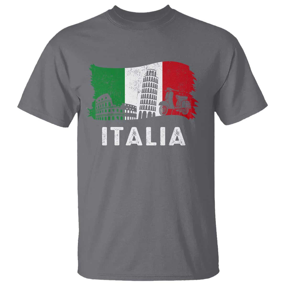 Italian Flag T Shirt Distressed Style Pisa Tower Colosseum Classic Scooter - Wonder Print Shop