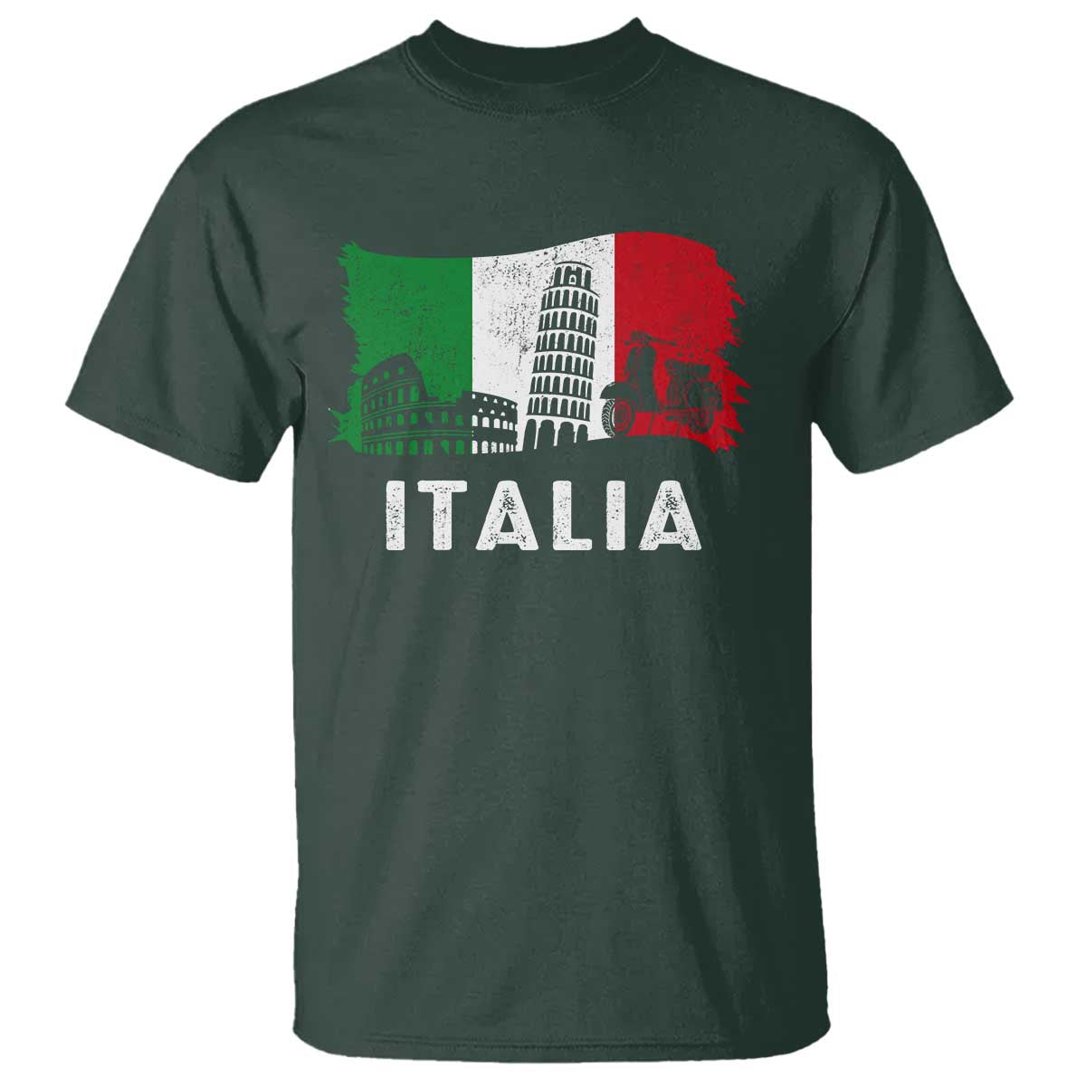 Italian Flag T Shirt Distressed Style Pisa Tower Colosseum Classic Scooter - Wonder Print Shop