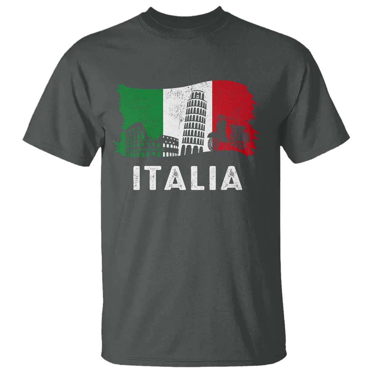 Italian Flag T Shirt Distressed Style Pisa Tower Colosseum Classic Scooter - Wonder Print Shop