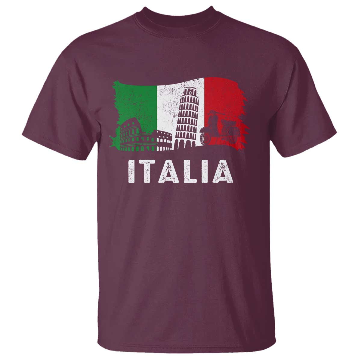 Italian Flag T Shirt Distressed Style Pisa Tower Colosseum Classic Scooter - Wonder Print Shop