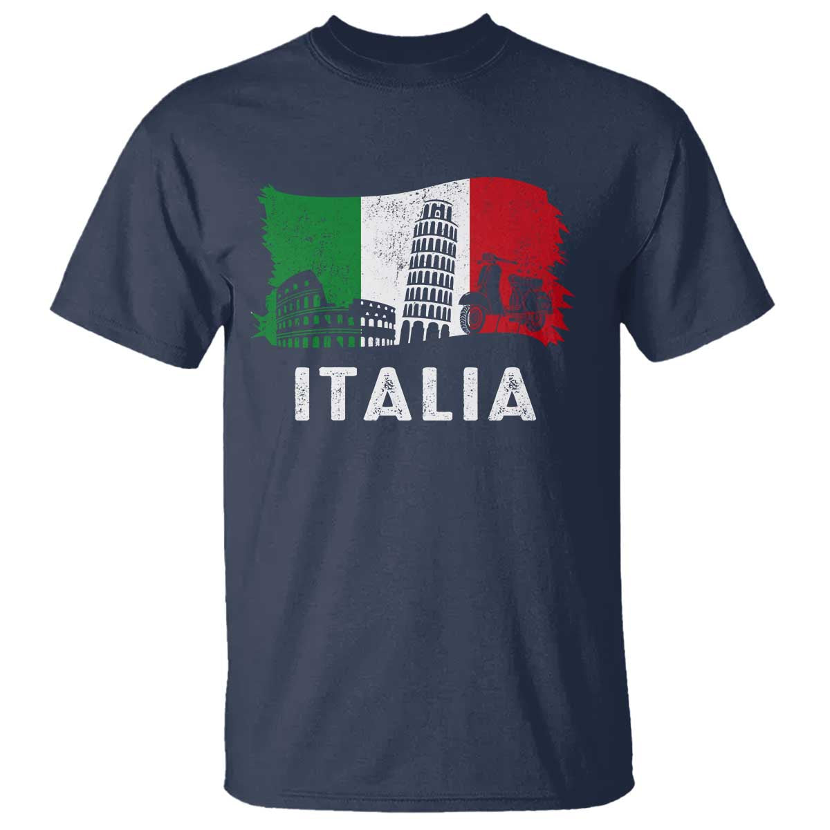 Italian Flag T Shirt Distressed Style Pisa Tower Colosseum Classic Scooter - Wonder Print Shop