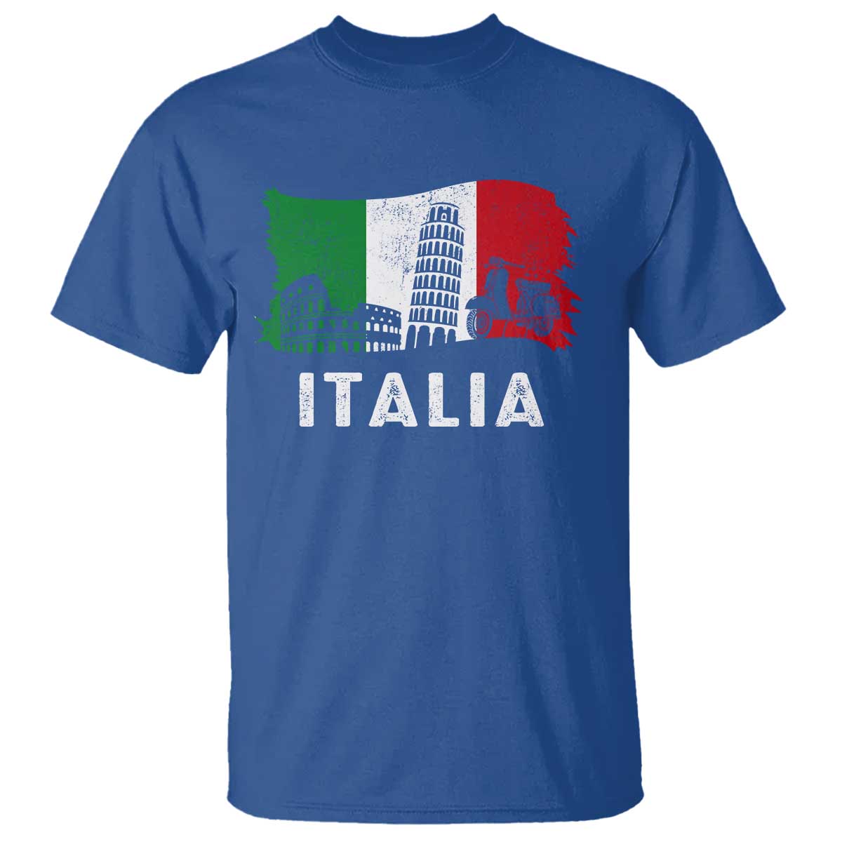 Italian Flag T Shirt Distressed Style Pisa Tower Colosseum Classic Scooter - Wonder Print Shop