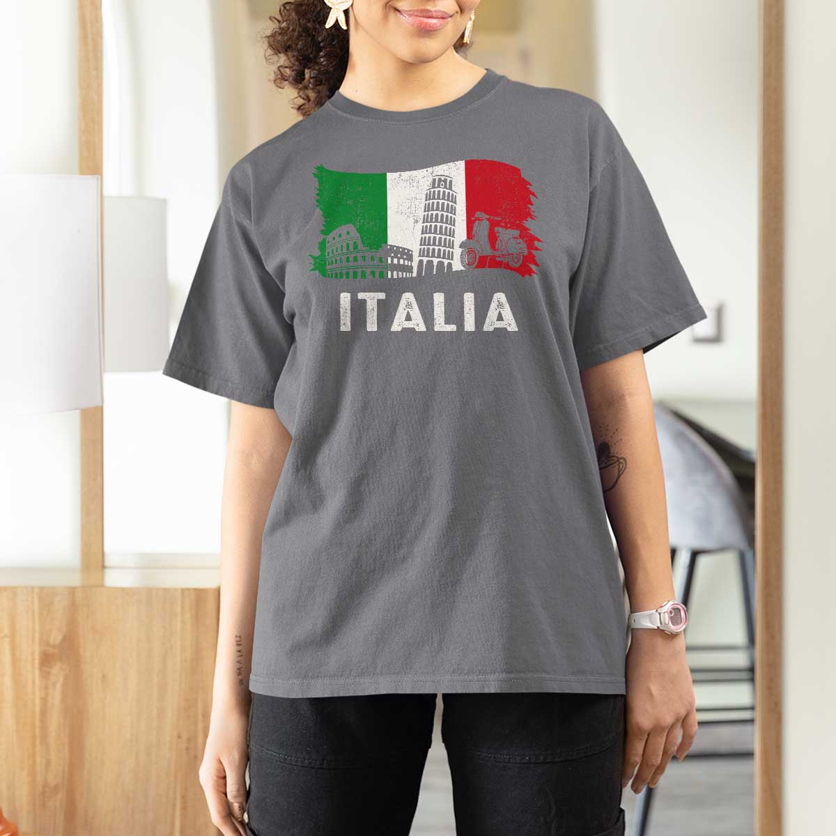 Italian Flag T Shirt For Women Distressed Style Pisa Tower Colosseum Classic Scooter - Wonder Print Shop