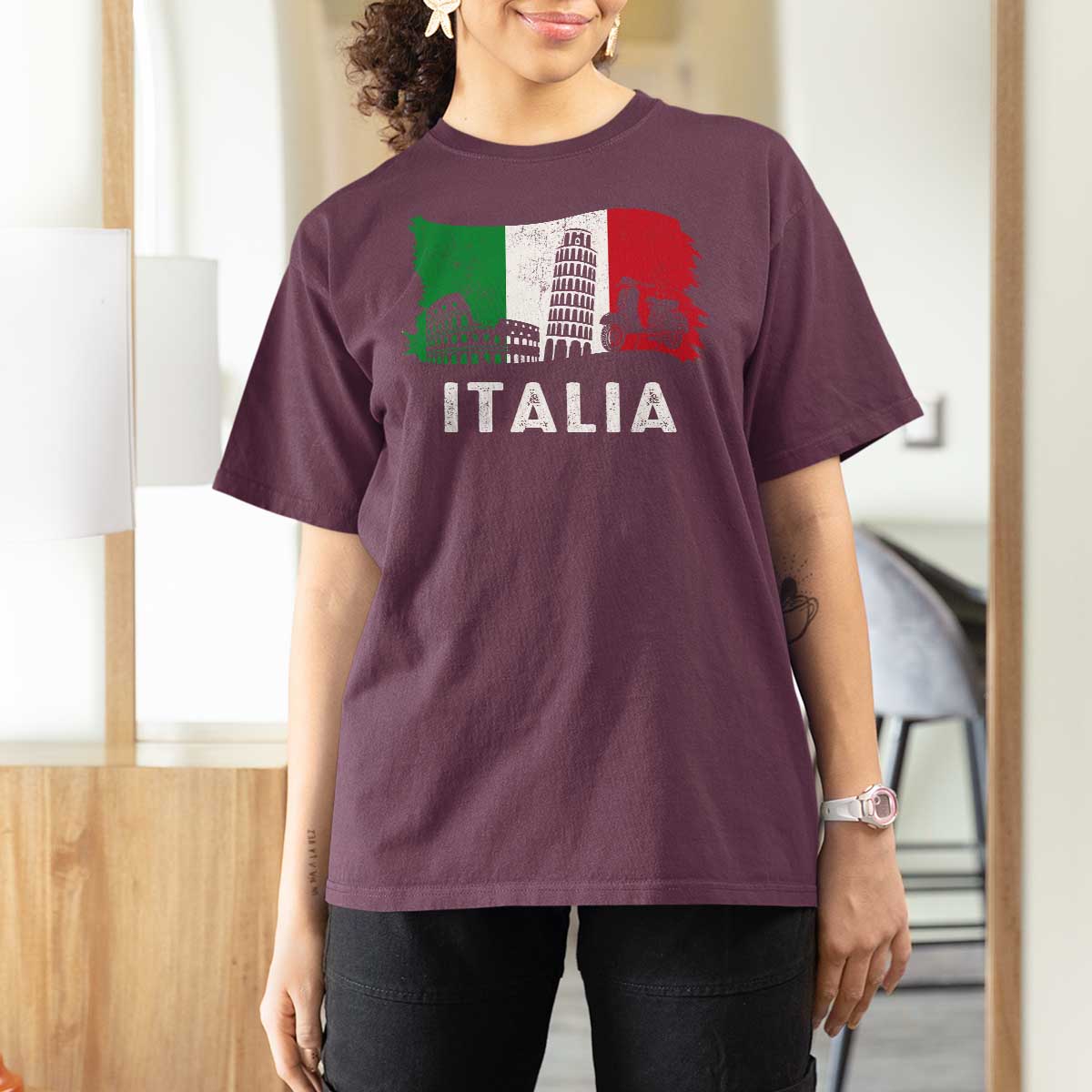 Italian Flag T Shirt For Women Distressed Style Pisa Tower Colosseum Classic Scooter - Wonder Print Shop