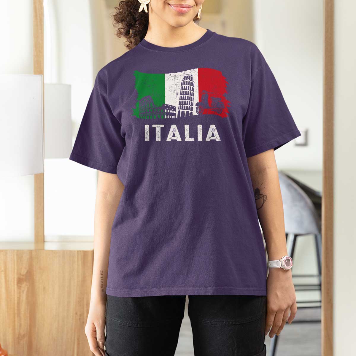 Italian Flag T Shirt For Women Distressed Style Pisa Tower Colosseum Classic Scooter - Wonder Print Shop