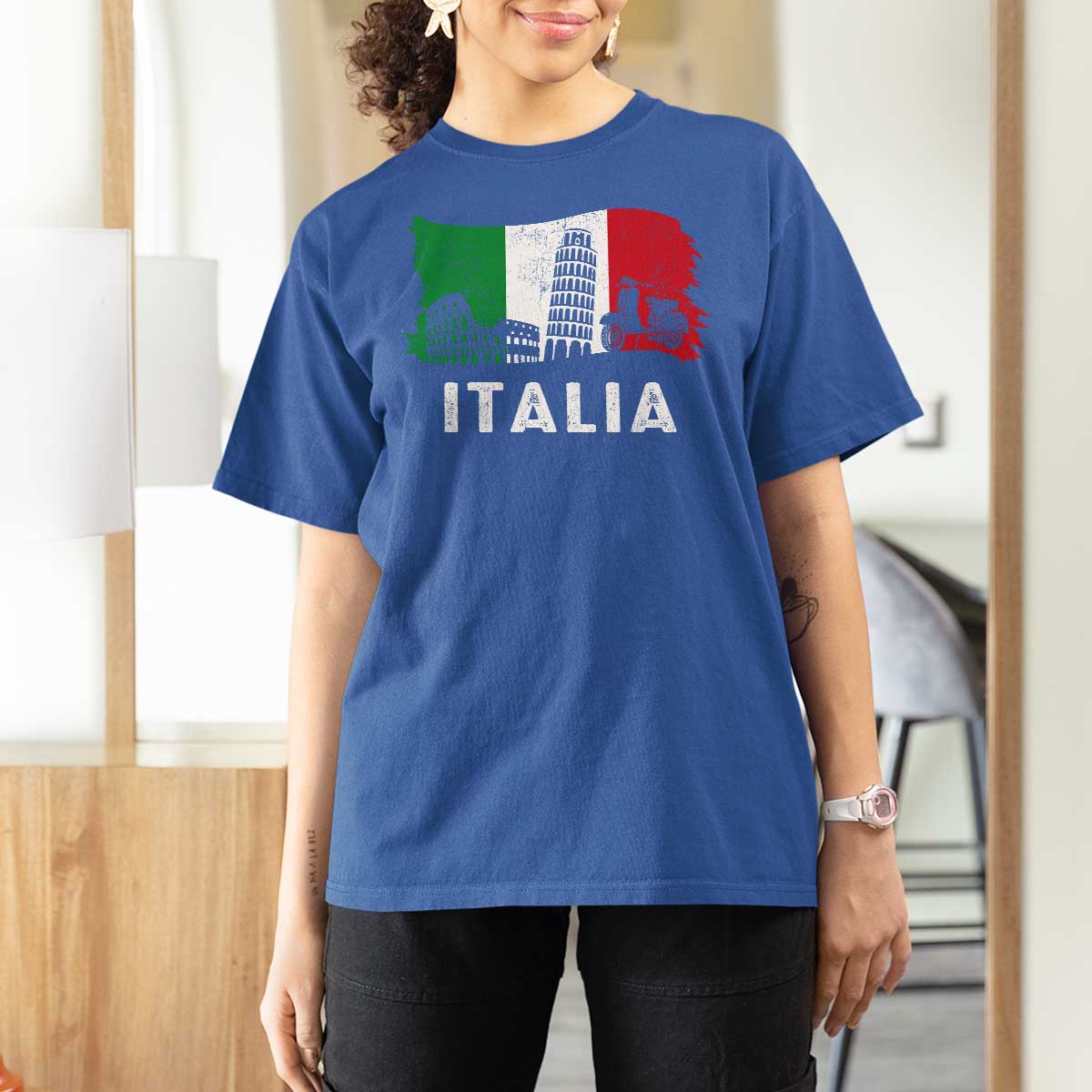 Italian Flag T Shirt For Women Distressed Style Pisa Tower Colosseum Classic Scooter - Wonder Print Shop