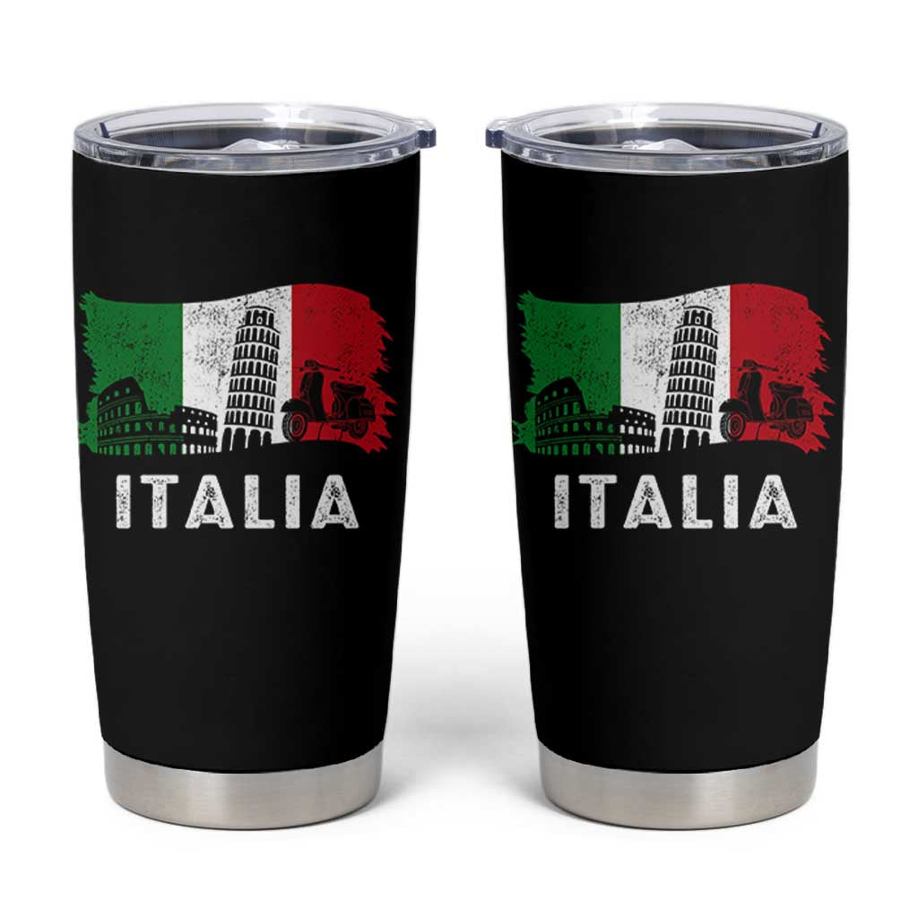 Italian Flag Tumbler Cup Distressed Style Pisa Tower Colosseum Classic Scooter - Wonder Print Shop