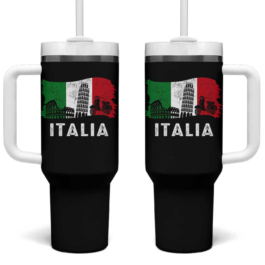 Italian Flag Tumbler With Handle Distressed Style Pisa Tower Colosseum Classic Scooter - Wonder Print Shop