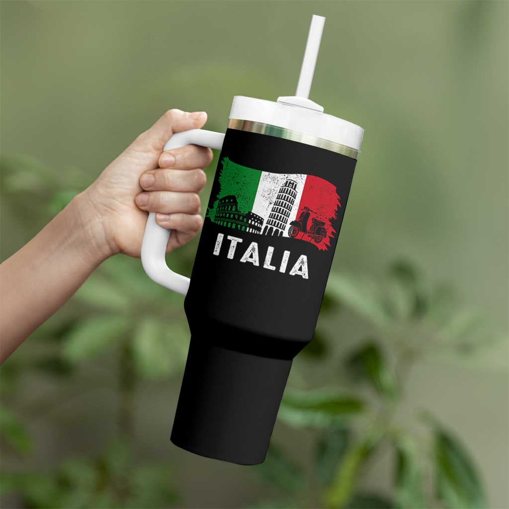 Italian Flag Tumbler With Handle Distressed Style Pisa Tower Colosseum Classic Scooter - Wonder Print Shop