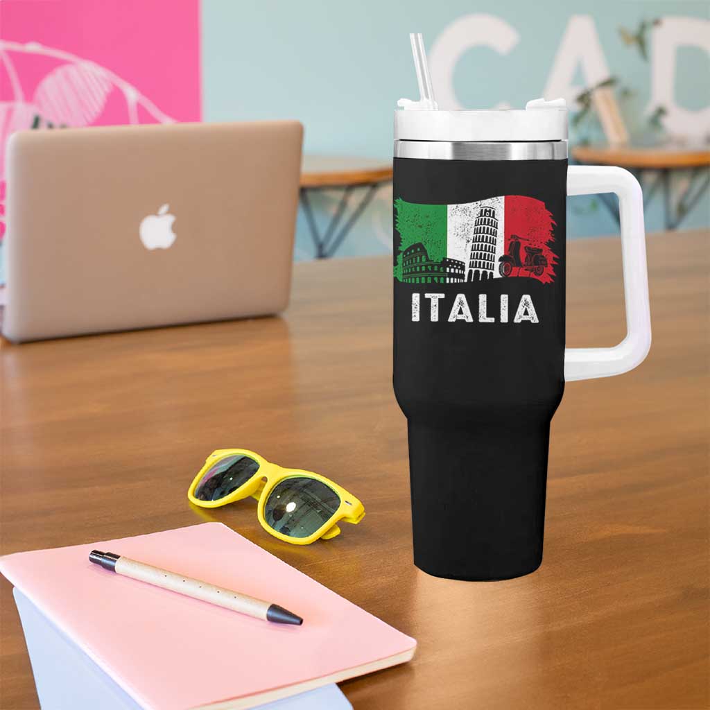Italian Flag Tumbler With Handle Distressed Style Pisa Tower Colosseum Classic Scooter - Wonder Print Shop