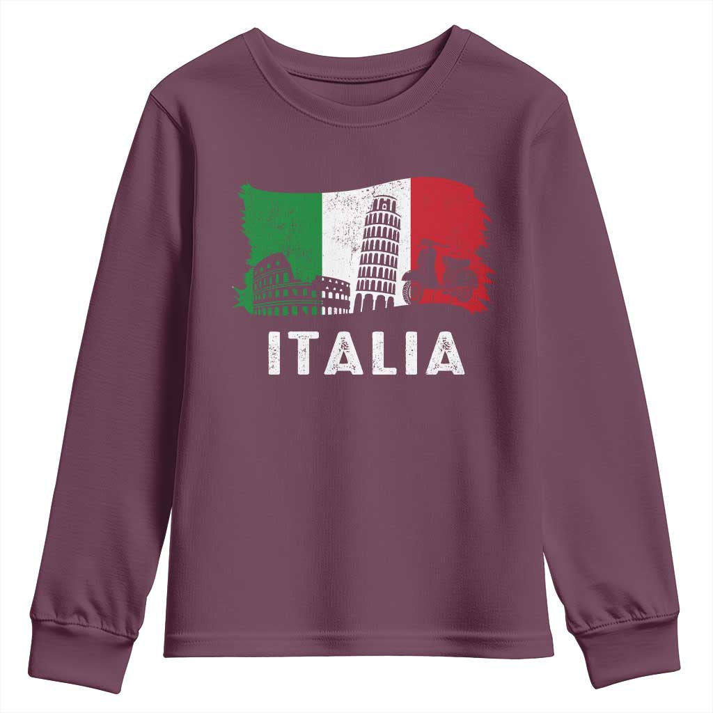 Italian Flag Youth Sweatshirt Distressed Style Pisa Tower Colosseum Classic Scooter - Wonder Print Shop