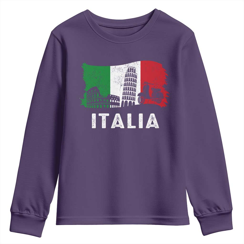 Italian Flag Youth Sweatshirt Distressed Style Pisa Tower Colosseum Classic Scooter - Wonder Print Shop