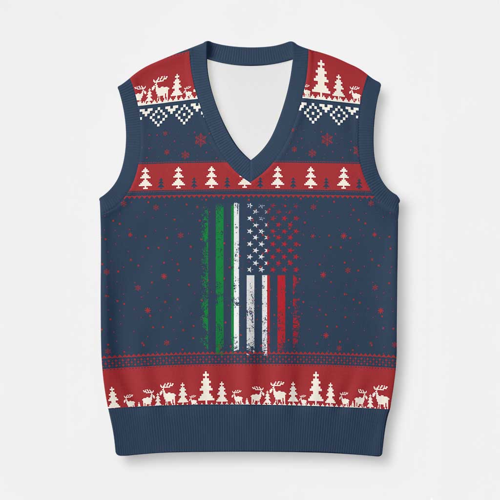 Italian American Flag V-Neck Knit Sweater Vest Retro Italian Family Italy Flag - Wonder Print Shop