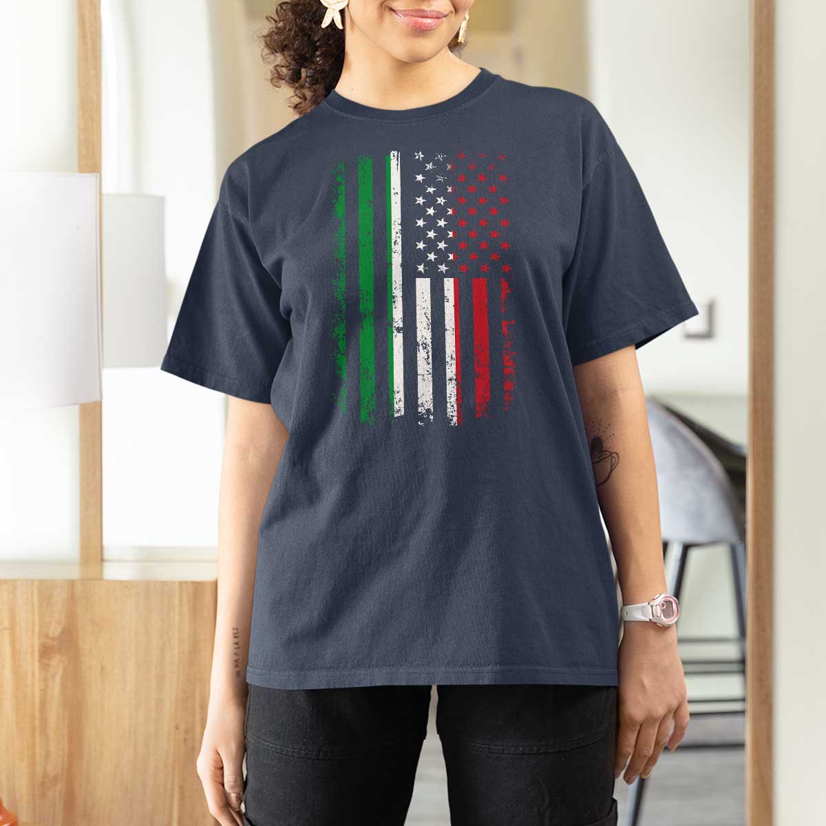 Italian American Flag T Shirt For Women Retro Italian Family Italy Flag - Wonder Print Shop