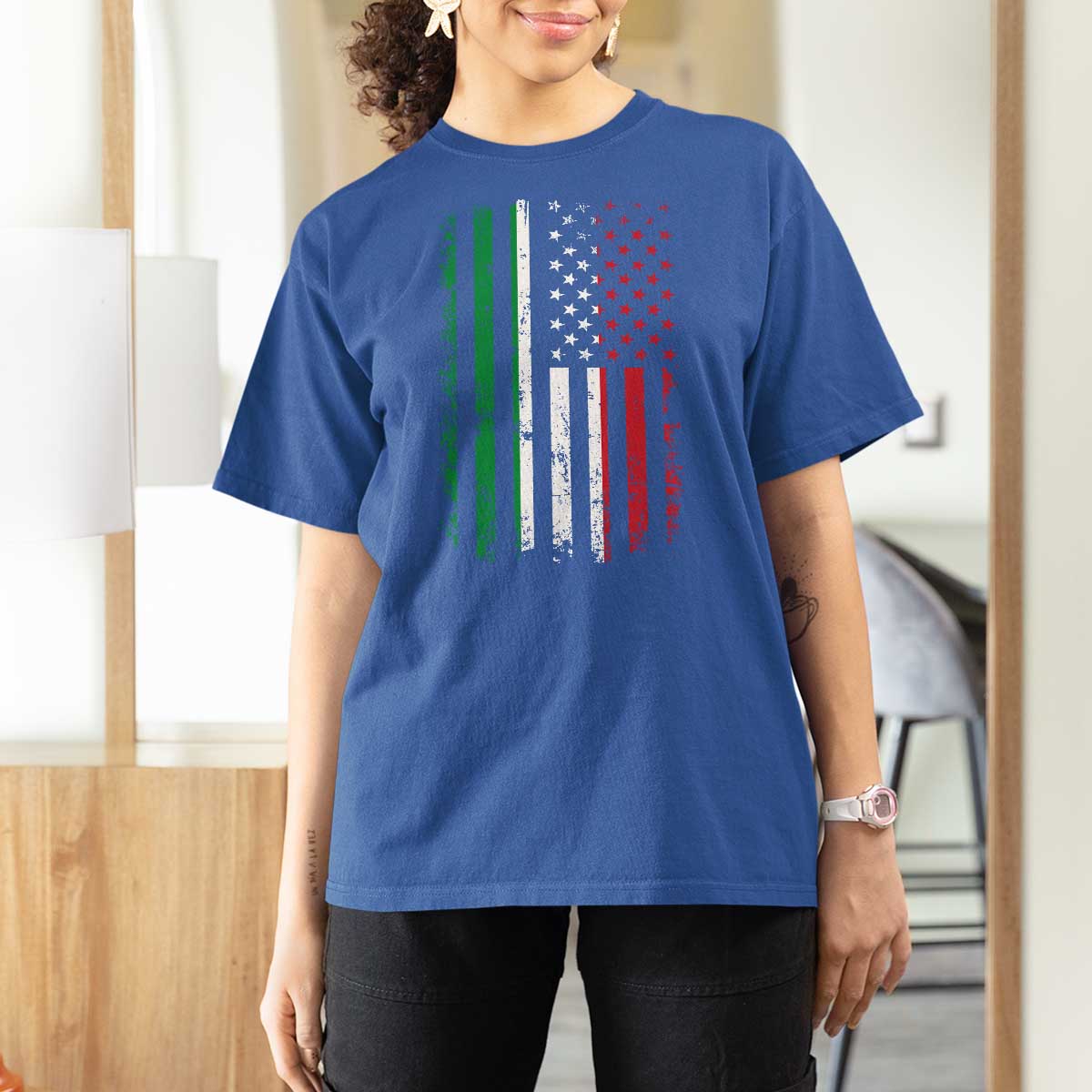 Italian American Flag T Shirt For Women Retro Italian Family Italy Flag - Wonder Print Shop