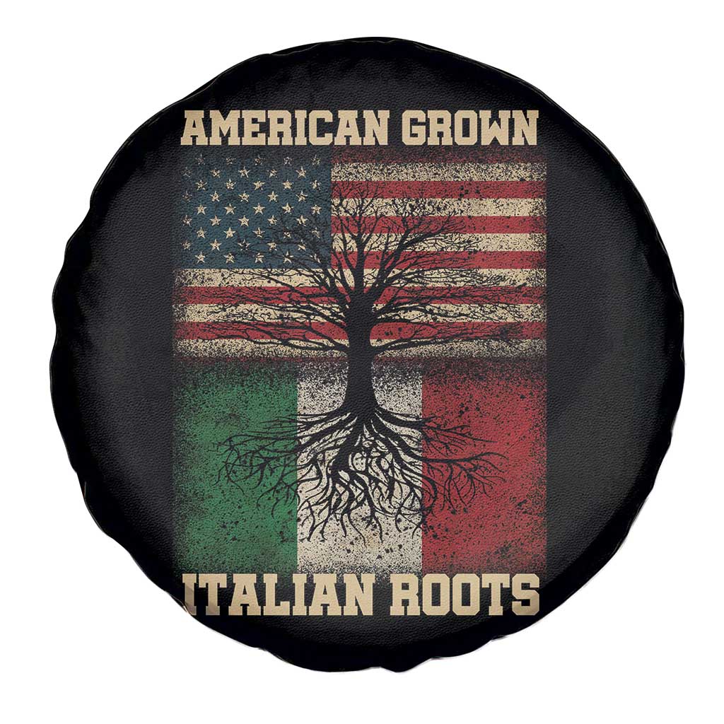 American Grown Italian Roots Spare Tire Cover USA Italy Flag Family Tree Italian - Wonder Print Shop