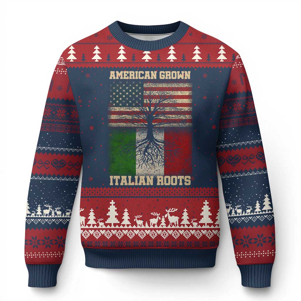 American Grown Italian Roots Ugly Christmas Sweater USA Italy Flag Family Tree Italian - Wonder Print Shop