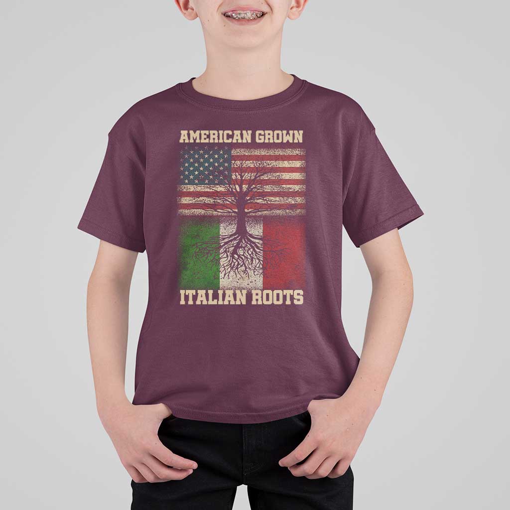 American Grown Italian Roots T Shirt For Kid USA Italy Flag Family Tree Italian - Wonder Print Shop