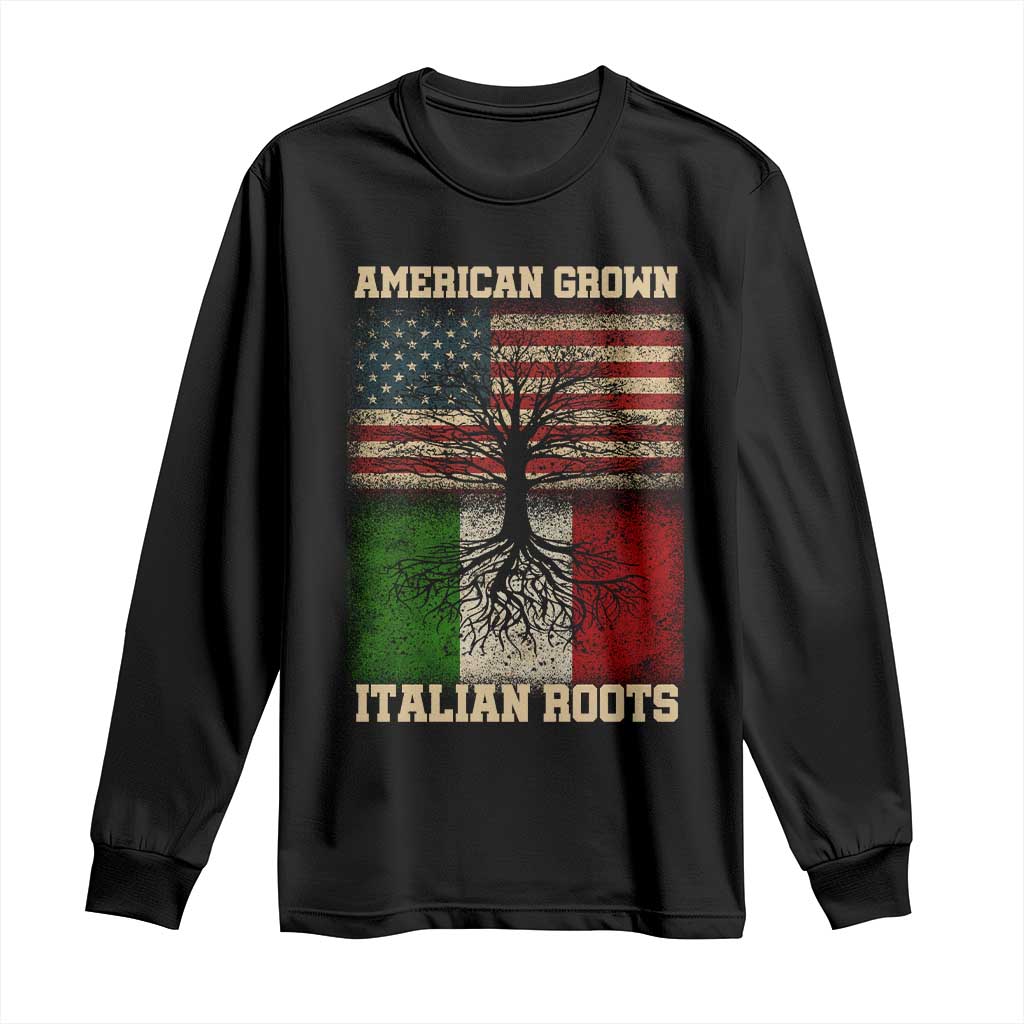 American Grown Italian Roots Long Sleeve Shirt USA Italy Flag Family Tree Italian - Wonder Print Shop