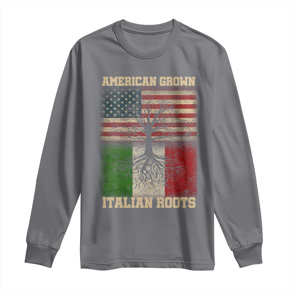 American Grown Italian Roots Long Sleeve Shirt USA Italy Flag Family Tree Italian - Wonder Print Shop