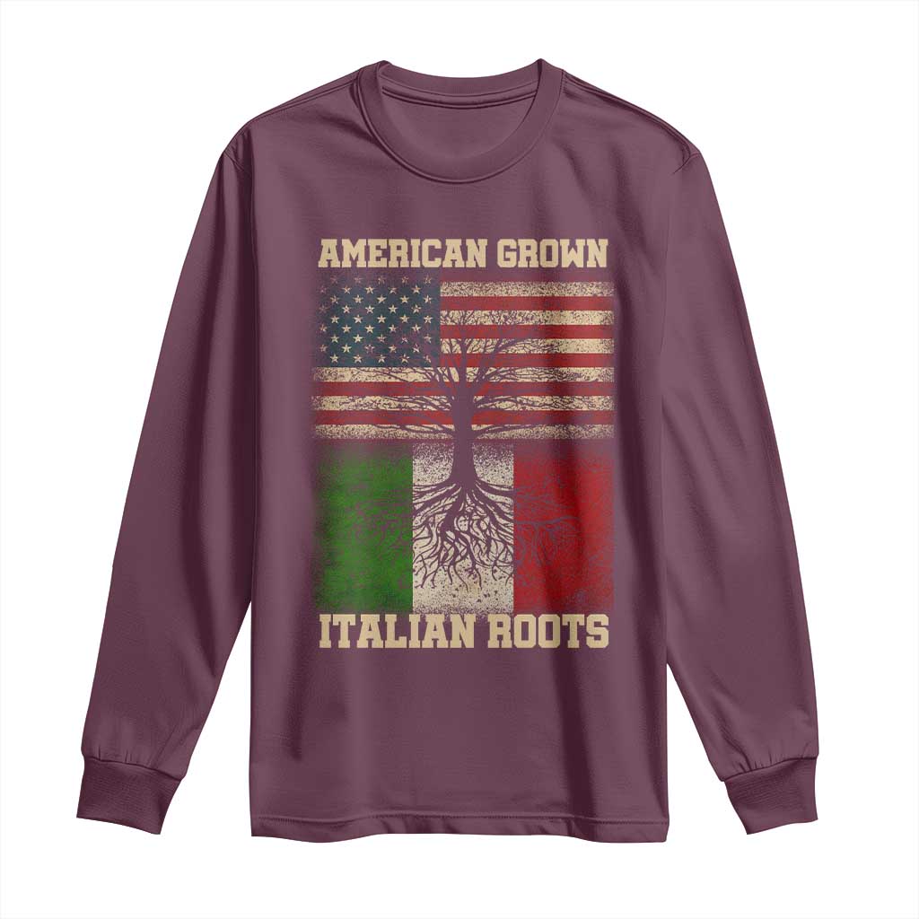 American Grown Italian Roots Long Sleeve Shirt USA Italy Flag Family Tree Italian - Wonder Print Shop