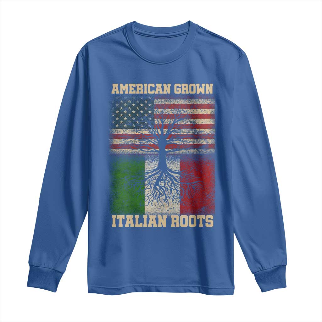 American Grown Italian Roots Long Sleeve Shirt USA Italy Flag Family Tree Italian - Wonder Print Shop