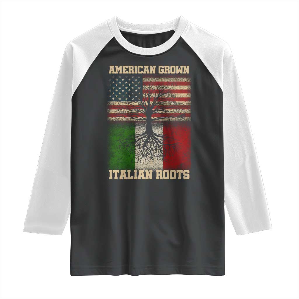 American Grown Italian Roots Raglan Shirt USA Italy Flag Family Tree Italian - Wonder Print Shop