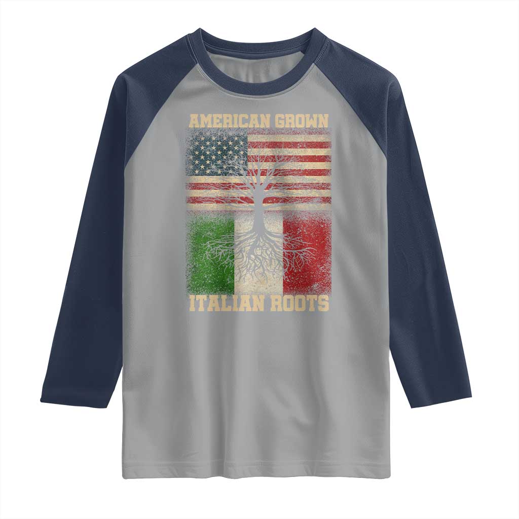 American Grown Italian Roots Raglan Shirt USA Italy Flag Family Tree Italian - Wonder Print Shop