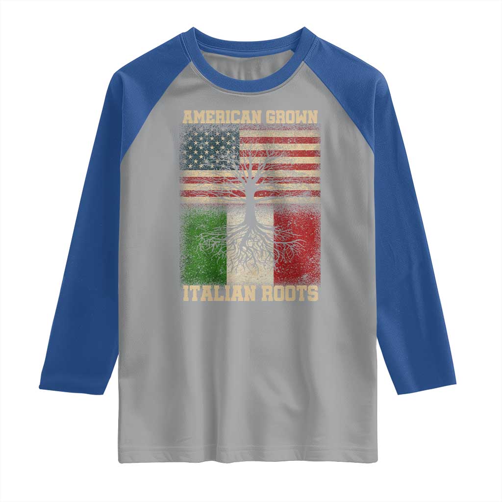 American Grown Italian Roots Raglan Shirt USA Italy Flag Family Tree Italian - Wonder Print Shop