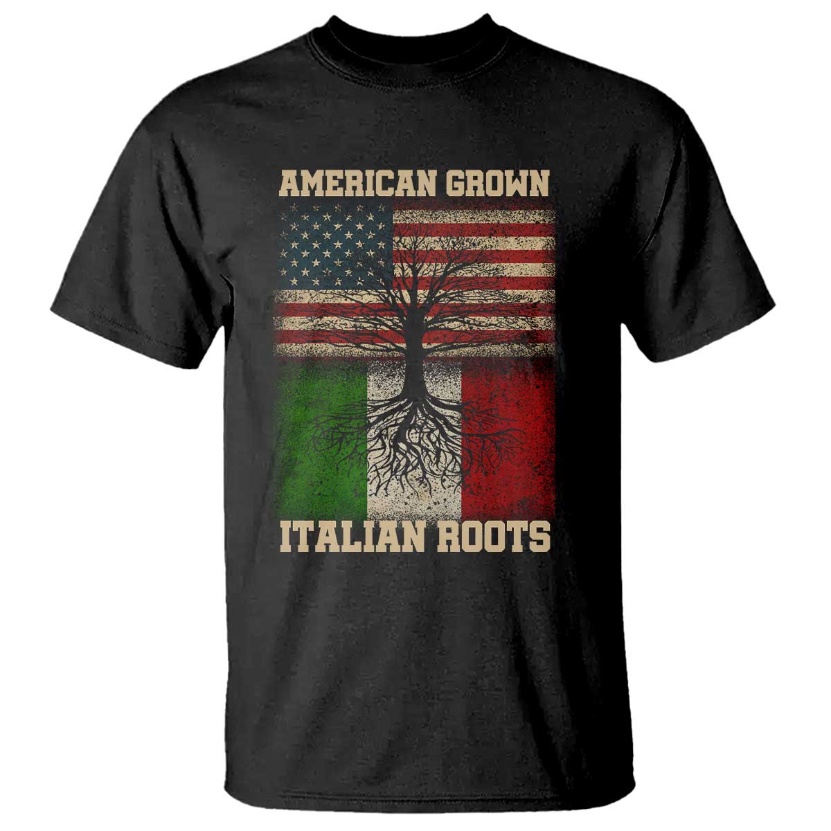 American Grown Italian Roots T Shirt USA Italy Flag Family Tree Italian - Wonder Print Shop