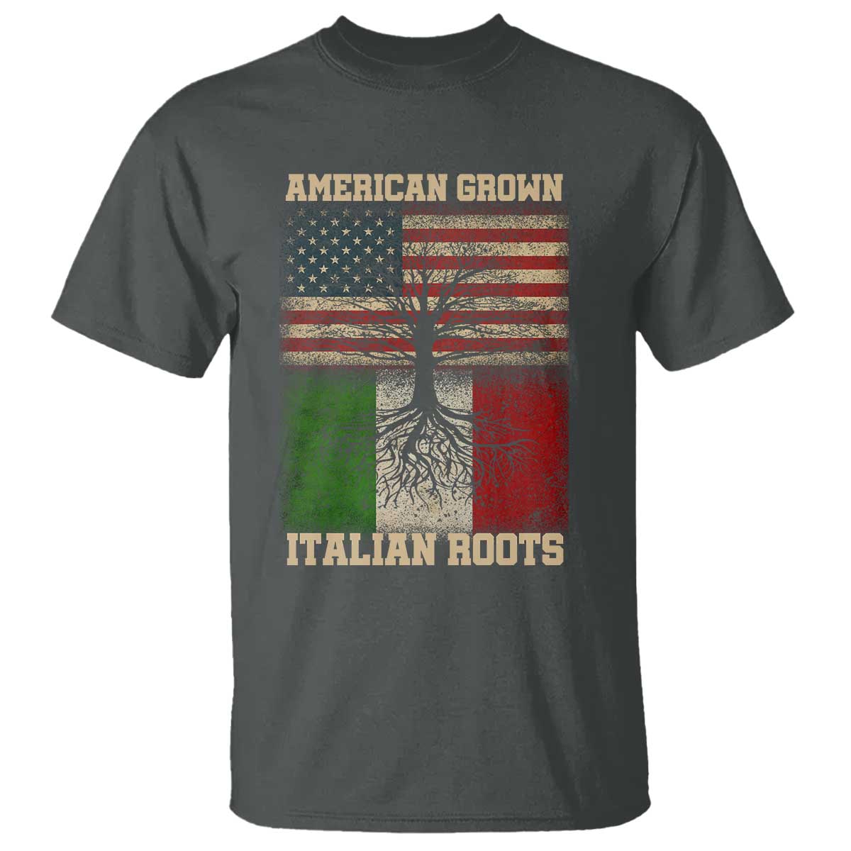 American Grown Italian Roots T Shirt USA Italy Flag Family Tree Italian - Wonder Print Shop
