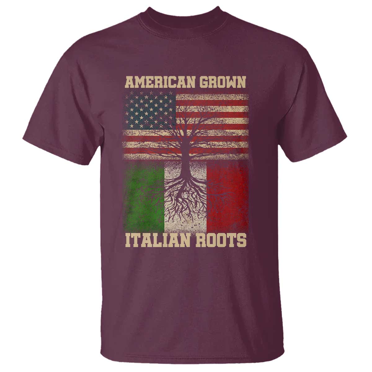 American Grown Italian Roots T Shirt USA Italy Flag Family Tree Italian - Wonder Print Shop