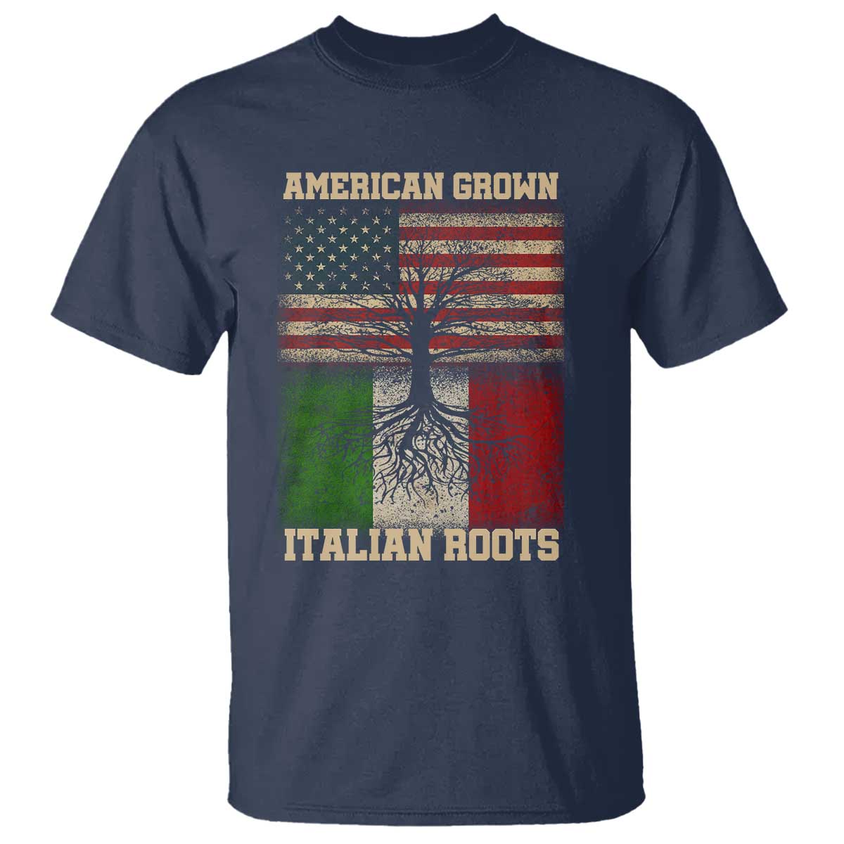 American Grown Italian Roots T Shirt USA Italy Flag Family Tree Italian - Wonder Print Shop
