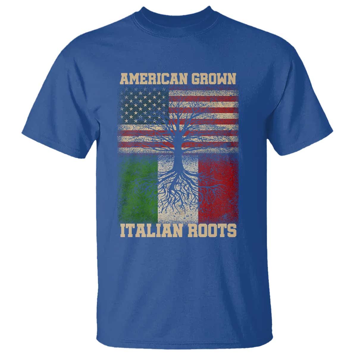 American Grown Italian Roots T Shirt USA Italy Flag Family Tree Italian - Wonder Print Shop
