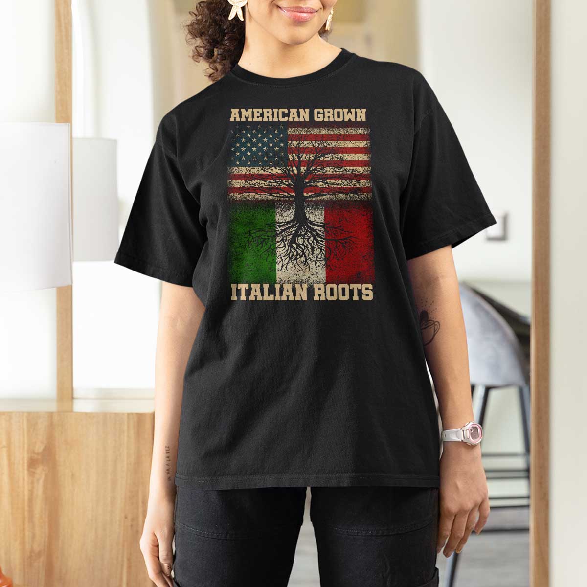 American Grown Italian Roots T Shirt For Women USA Italy Flag Family Tree Italian - Wonder Print Shop