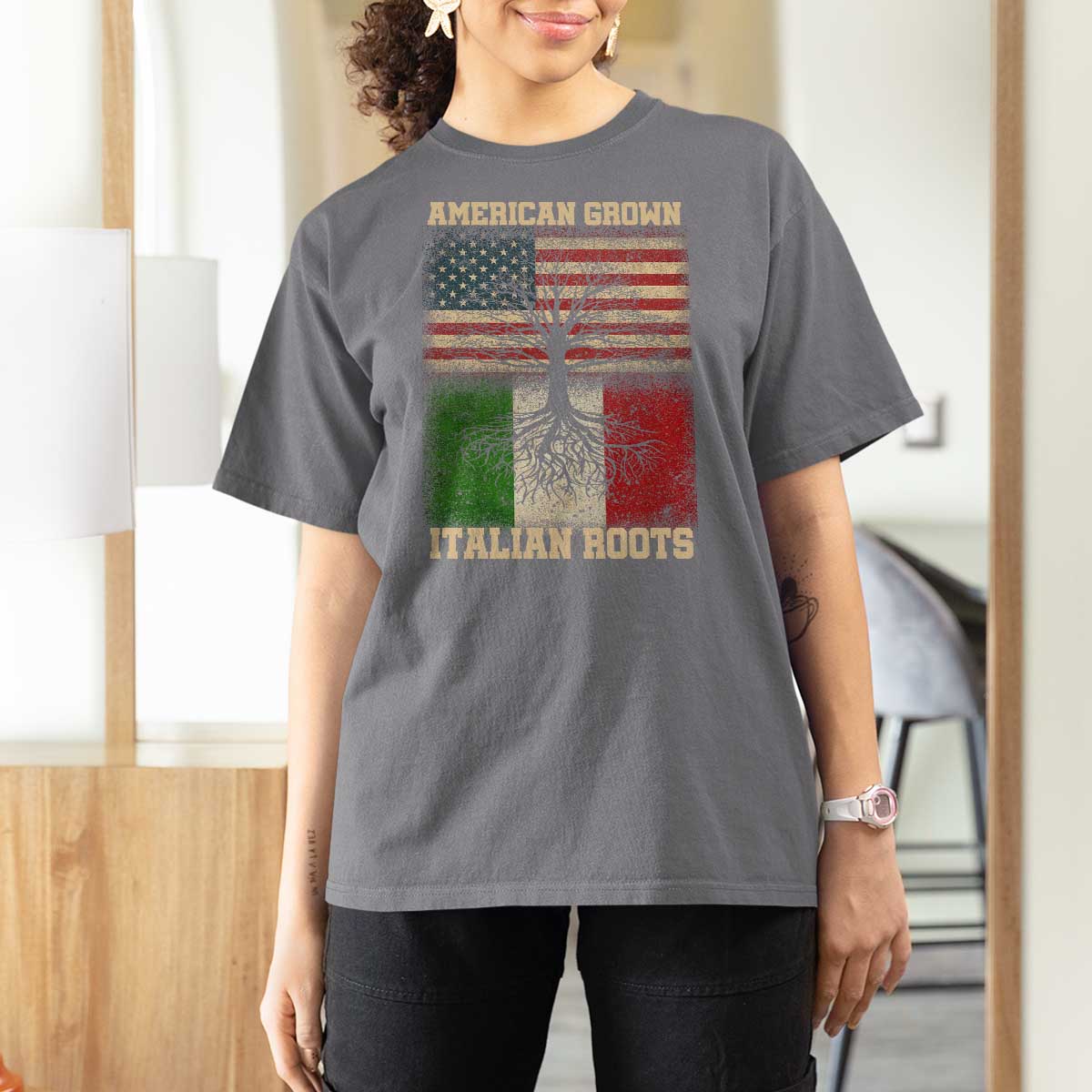 American Grown Italian Roots T Shirt For Women USA Italy Flag Family Tree Italian - Wonder Print Shop