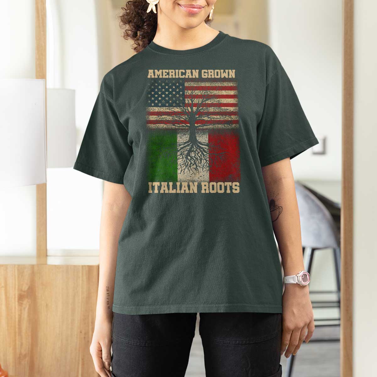 American Grown Italian Roots T Shirt For Women USA Italy Flag Family Tree Italian - Wonder Print Shop