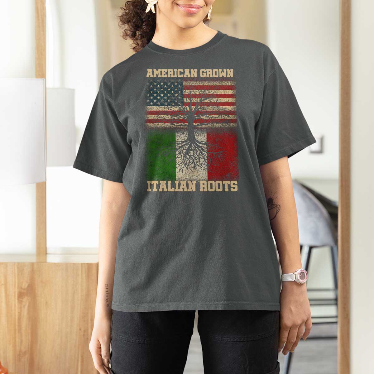 American Grown Italian Roots T Shirt For Women USA Italy Flag Family Tree Italian - Wonder Print Shop