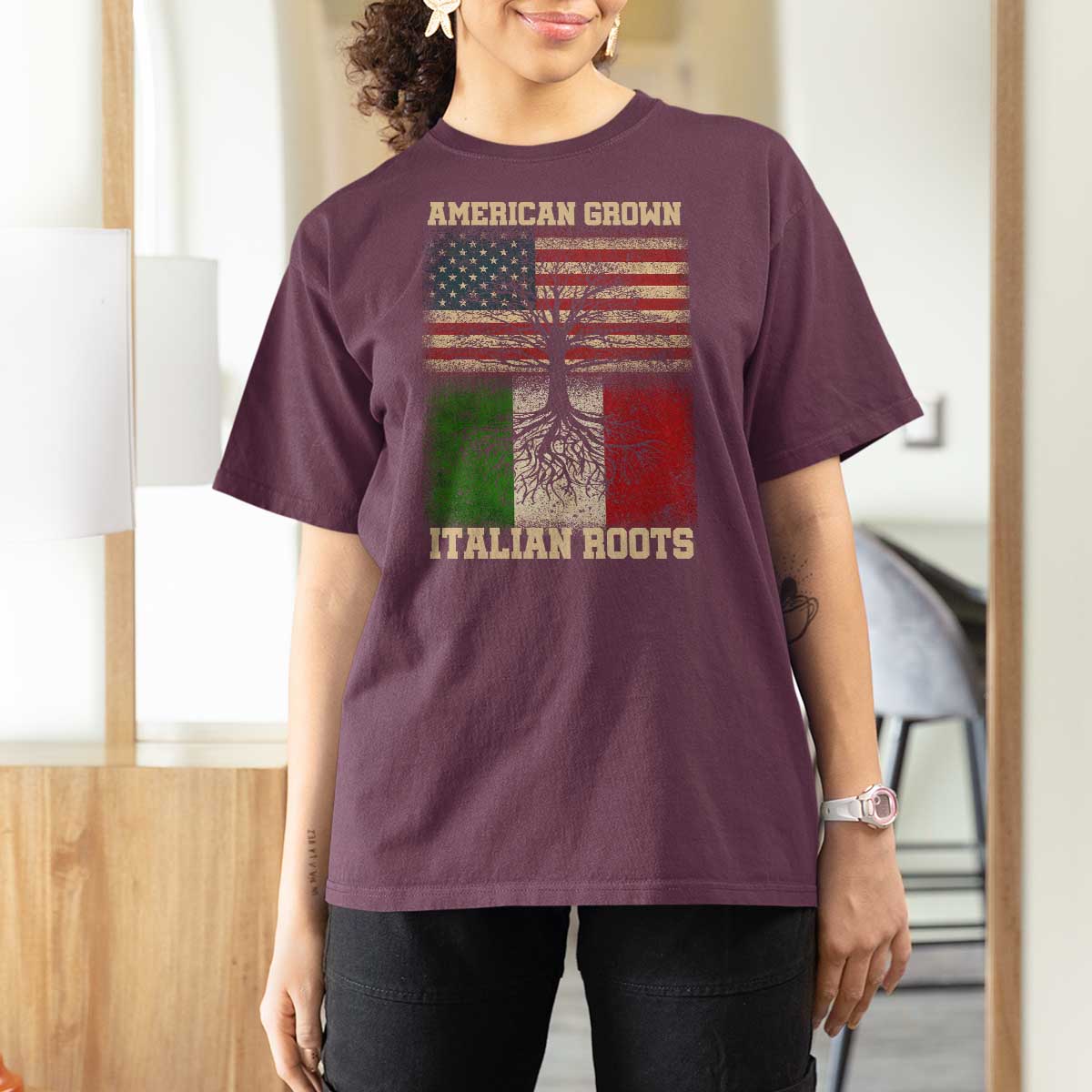 American Grown Italian Roots T Shirt For Women USA Italy Flag Family Tree Italian - Wonder Print Shop