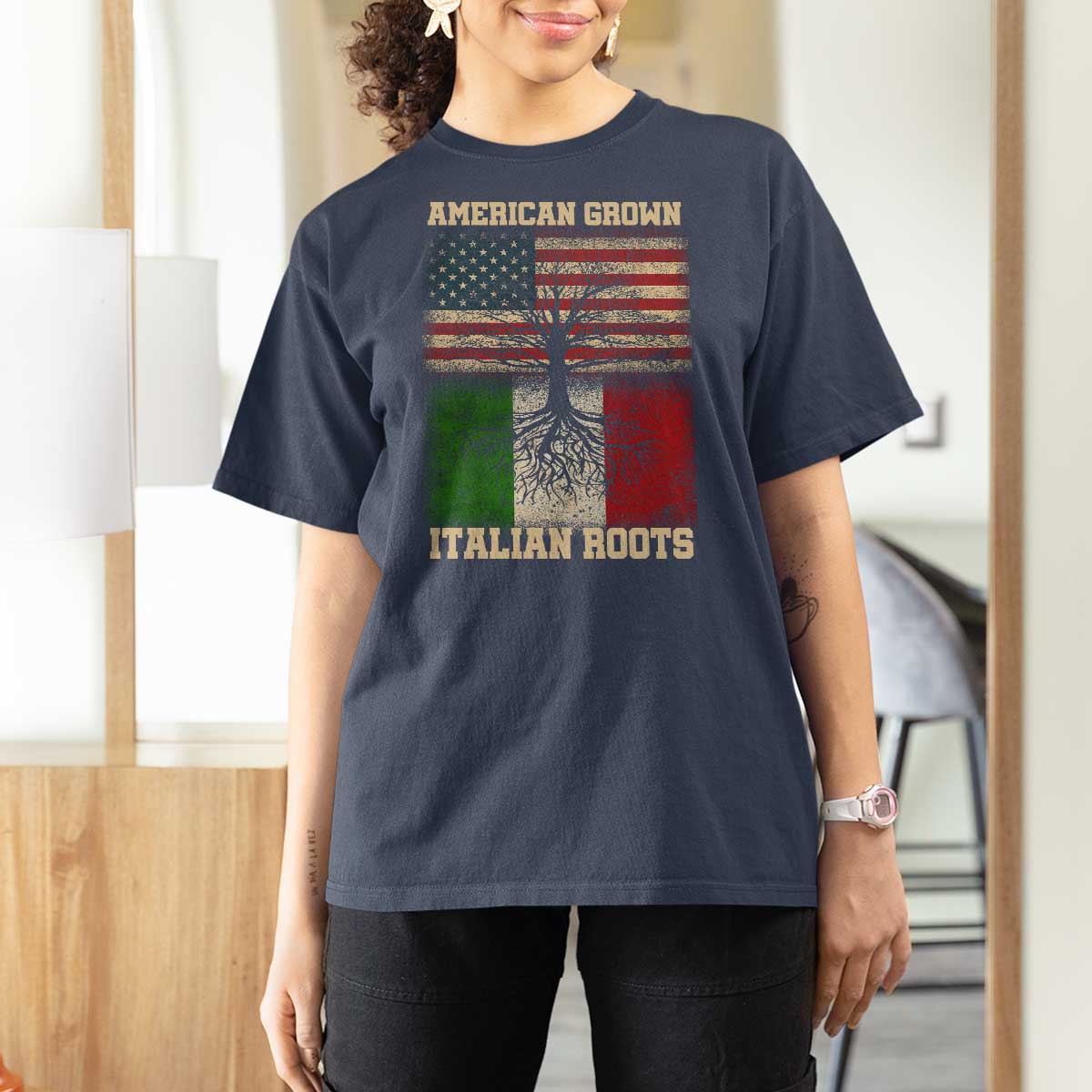 American Grown Italian Roots T Shirt For Women USA Italy Flag Family Tree Italian - Wonder Print Shop