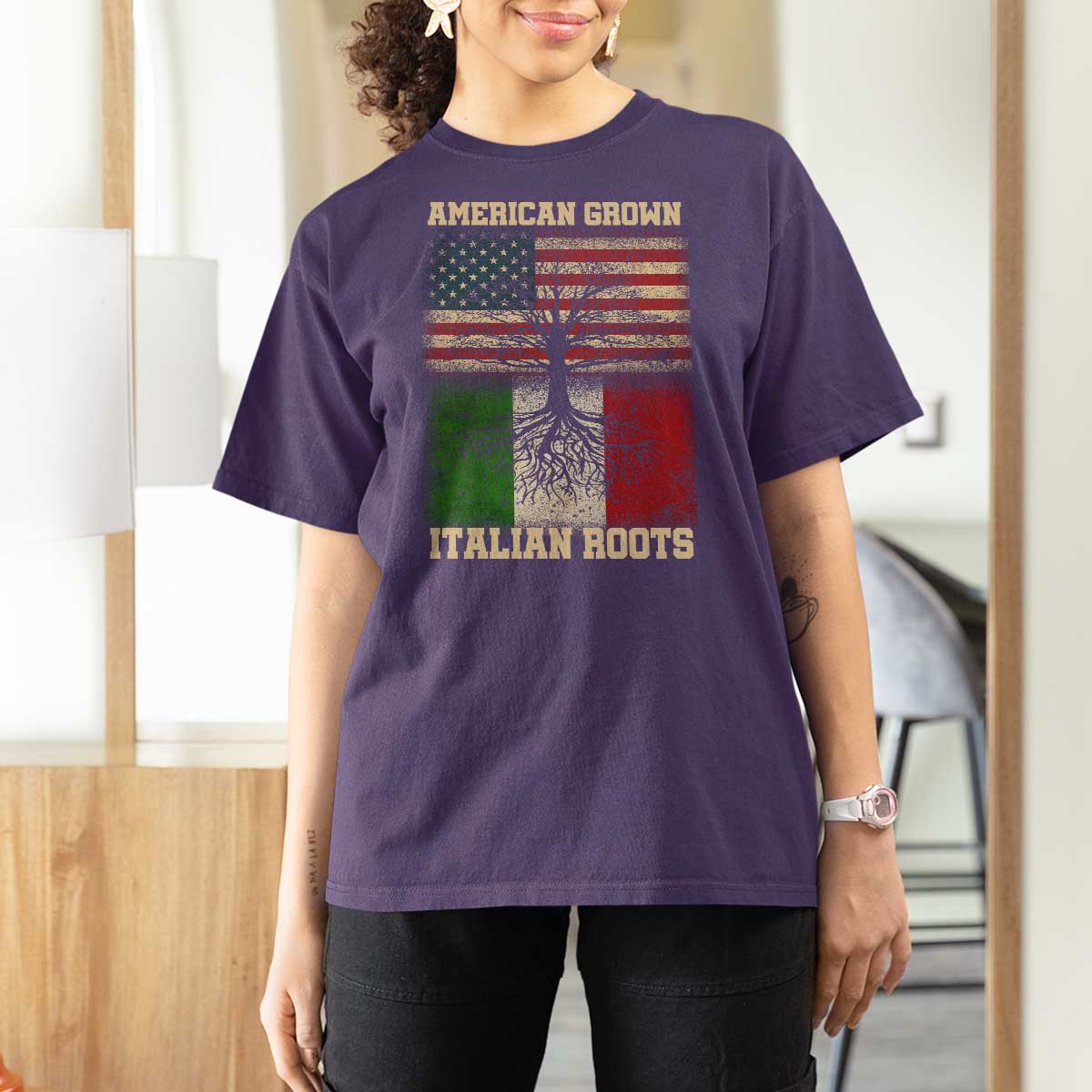 American Grown Italian Roots T Shirt For Women USA Italy Flag Family Tree Italian - Wonder Print Shop